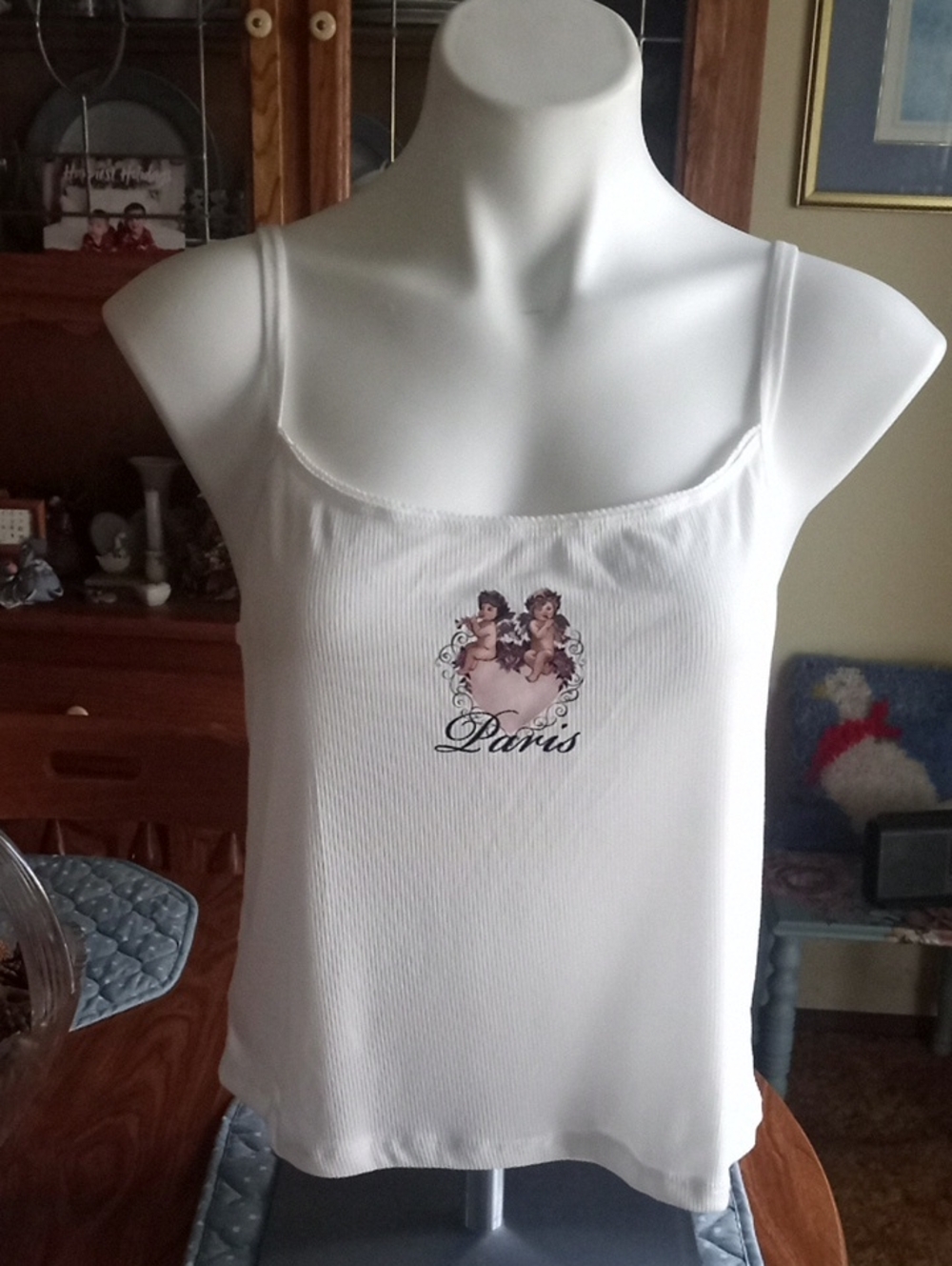 Rose + Vine White Ribbed Cherub Paris Tank Camisole